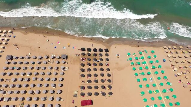 Panoramic view of the beach in the city of Rethymno Greece Crete, from above.