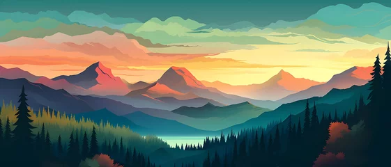 Foto op Canvas Abstract geometric landscape illustration of mountain - Ai generated © mady