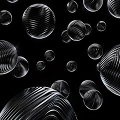 Abstract neon orbs with ethereal lines on a black background for design and decoration