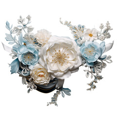 bouquet of white and light blue flowers - obrazy, fototapety, plakaty