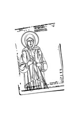 Orthodox vintage image of Saint Xenia of Saint Petersburg. Christian illustration black and white in Byzantine style 