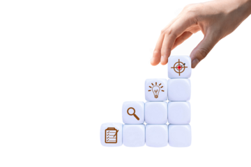 Place white blocks as a step towards the goal. Isolated on white background. Business ideas for successful growth process. PNG