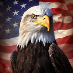 painting of american bald eagle in front of us flag