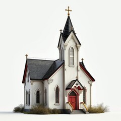 Fototapeta na wymiar Small town church chapel building isolated on a white background, Generative AI