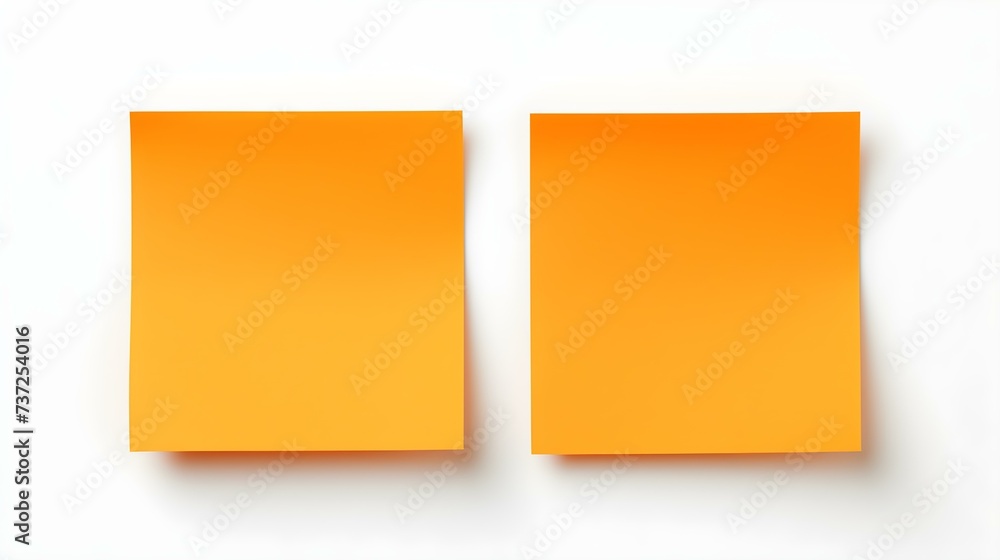 Wall mural two orange square paper notes on a white background. brainstorming template with copy space