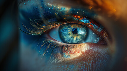 Close up of eye detailed macro photograph of retina and vision of human eyeball.