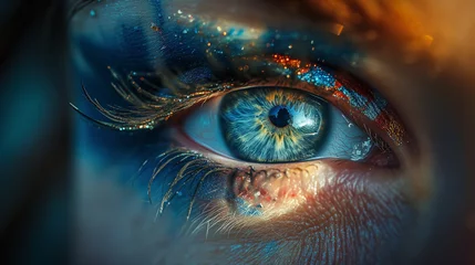 Keuken spatwand met foto Close up of eye detailed macro photograph of retina and vision of human eyeball. © Alex
