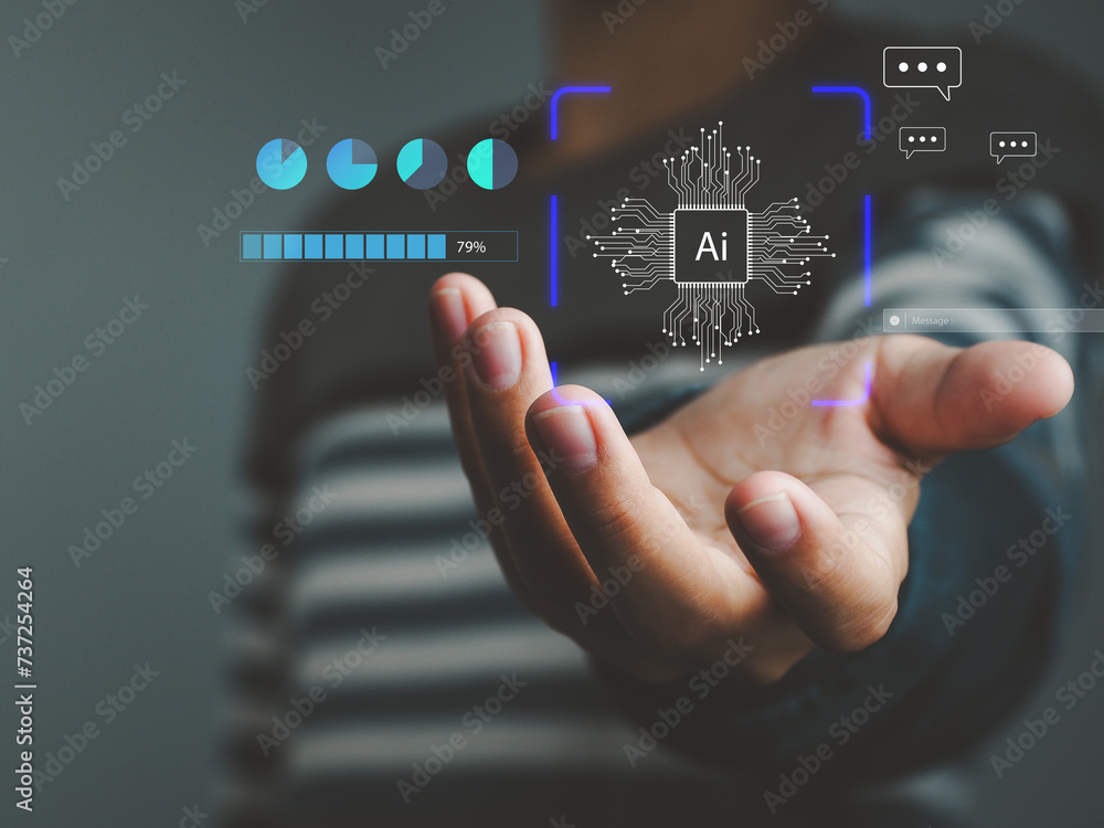 Poster digital ai technology, global internet connectivity with artificial intelligence technology future t