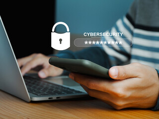 Cyber security, secure internet access with password user personal data internet technology data...