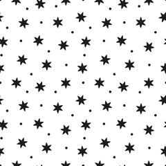 Seamless pattern with black stars and dots