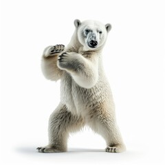 Portrait of a white polar bear dancing happily isolated on a white background, Generative AI