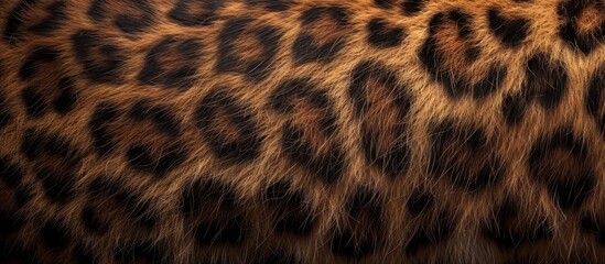 Brown leopard pattern on natural fur, a close up of a terrestrial animals distinct print on woodlike material, resembling the wild essence of wildlife - obrazy, fototapety, plakaty