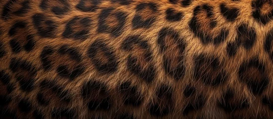 Poster Brown leopard pattern on natural fur, a close up of a terrestrial animals distinct print on woodlike material, resembling the wild essence of wildlife © 2rogan