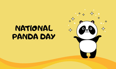 National Panda Day banner, March 16. Cute cartoon panda scatters stars. With an inscription. Vector illustration © Olena
