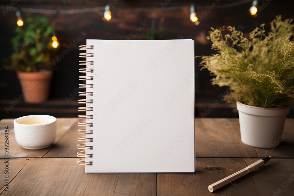 Aufkleber a blank notebook on a desk in a mock up setting