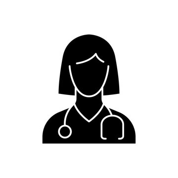 recommend clip art: Doctor icon. Simple solid style. Medic, physician, professional, medicine, lady, woman, female, stethoscope, health concept. Black silhouette, glyph symbol. Vector illustration isolated.