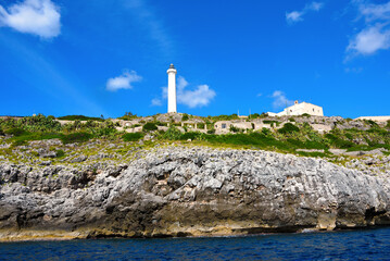 Punta Meliso and the lighthouse of Santa Maria di Leuca built in 1864, 47 meters high, the second...