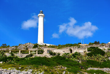 Punta Meliso and the lighthouse of Santa Maria di Leuca built in 1864, 47 meters high, the second...