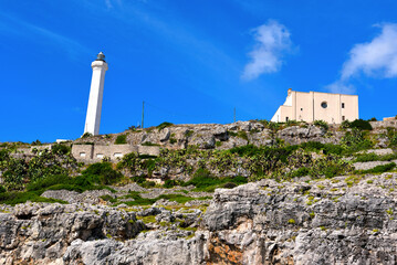 Punta Meliso and the lighthouse of Santa Maria di Leuca built in 1864, 47 meters high, the second tallest in Europe Italy