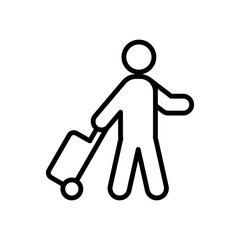 Traveler man icon. Simple outline style. Passenger pulling rolling bag, business trip, vacation, tourism concept. Thin line symbol. Vector illustration isolated.