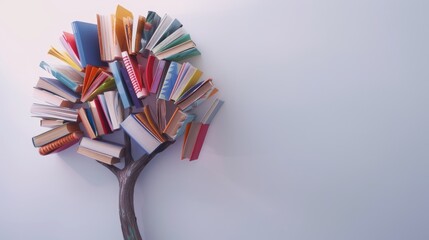 Literacy concept, tree with books like leaves on white background