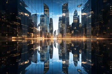 A mirrored image of a skyscraper