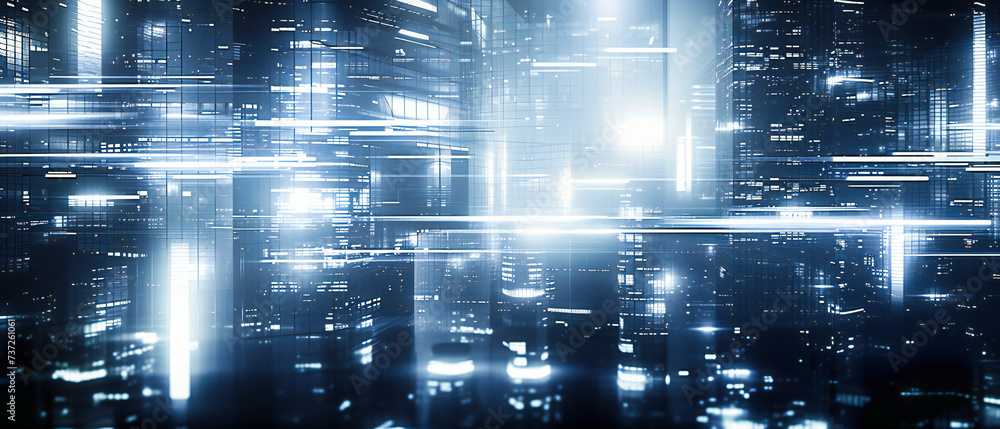 Poster digital frontier: a vision of the future, where technology weaves a network of light and data across