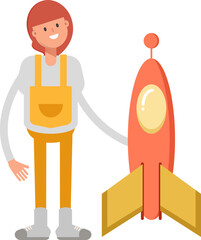 Woman Barista Character and Rocket
