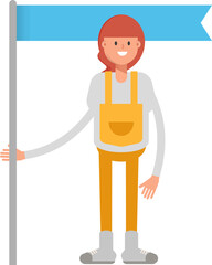 Woman Barista Character Holding Flag Pole

