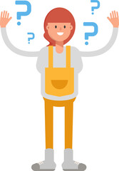 Woman Barista Character and Question Marks
