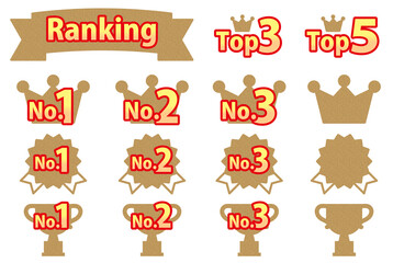 王冠などのランキング3位までのアイコンセット_コルク模様