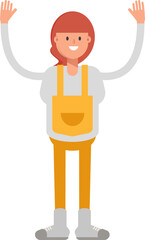 Woman Barista Character Raising Hands
