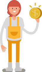 Woman Barista Character Holding Dollar Coin
