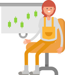 Woman Barista Character Presenting Candlestick Chart
