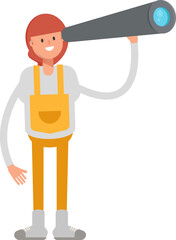 Woman Barista Character Using Binoculars
