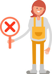 Woman Barista Character Showing Wrong Mark
