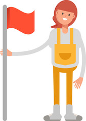 Woman Barista Character Holding Flag
