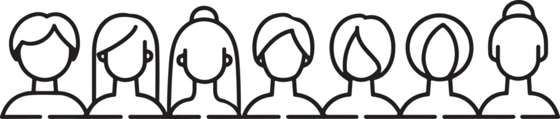 Vector icons of different women's hairstyles on a white background