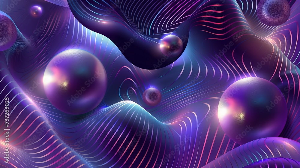 Poster lines of mercury orbs create abstract texture on purple backdrop