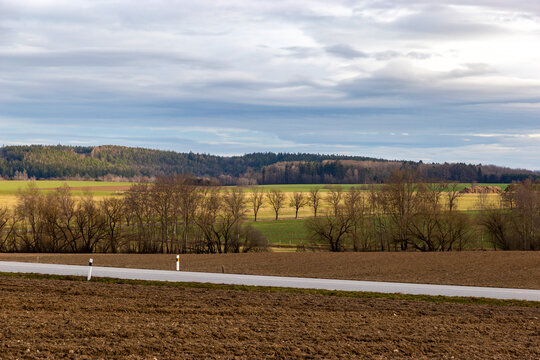 Early springtime in European countryside landscape