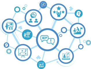 Consulting vector. Concept with icons related to advice and support, consultant and adviser, professional assistance for decision-making or negotiation or audit, analysis and consultation.