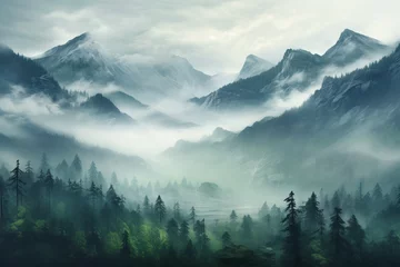 Foto op Aluminium The serene stillness of a misty mountain © KerXing