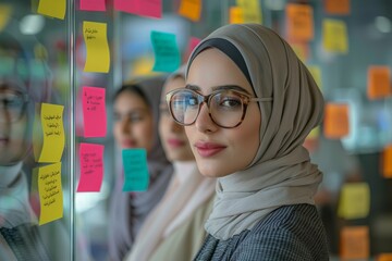 Experience a scene of diversity and collaboration as an Arab investor shares insights with a multi-racial group of colleagues in an upscale office space