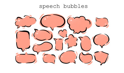 Retro Speech Bubbles PNG Set, Vintage Comic Style, Peach Color Collection on White Background