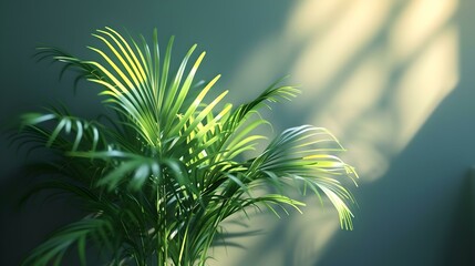 Serenity in green: indoor palm plant bathed in soft light. peaceful home decor accent. nature's touch for modern living. AI