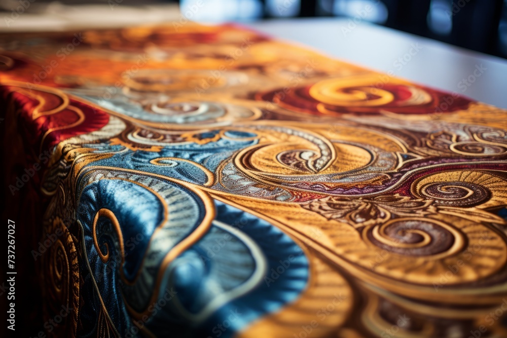 Poster a close-up of a table runner with intricate patterns