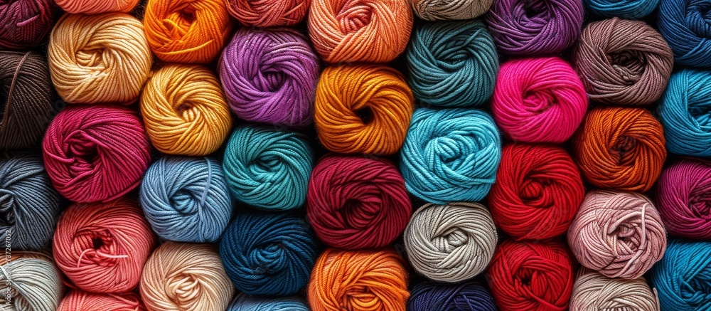Poster text space between rows of various colored yarns.