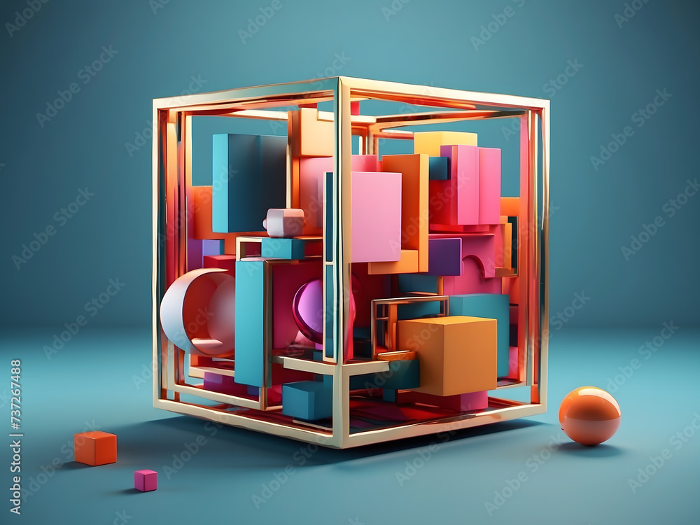 Aufkleber abstract 3d representation of geometric shapes, and composition with squares. cube design. modern ba