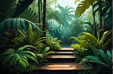 Rolgordijnen Bright tropical background with jungle plants generative AI image.  © Ariyan
