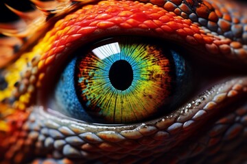 A detailed shot of a vibrant chameleon's eye